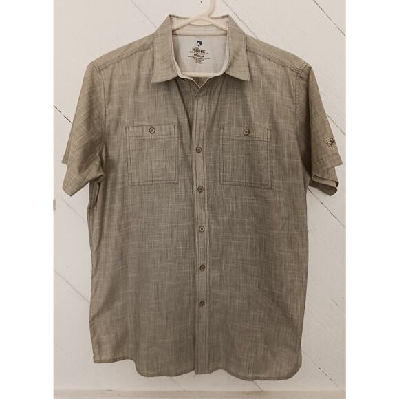 Kuhl Born In The Mountains-Short Sleeve Button Up Shirt Men's M Green Tan EUC￼ - Picture 1 of 3